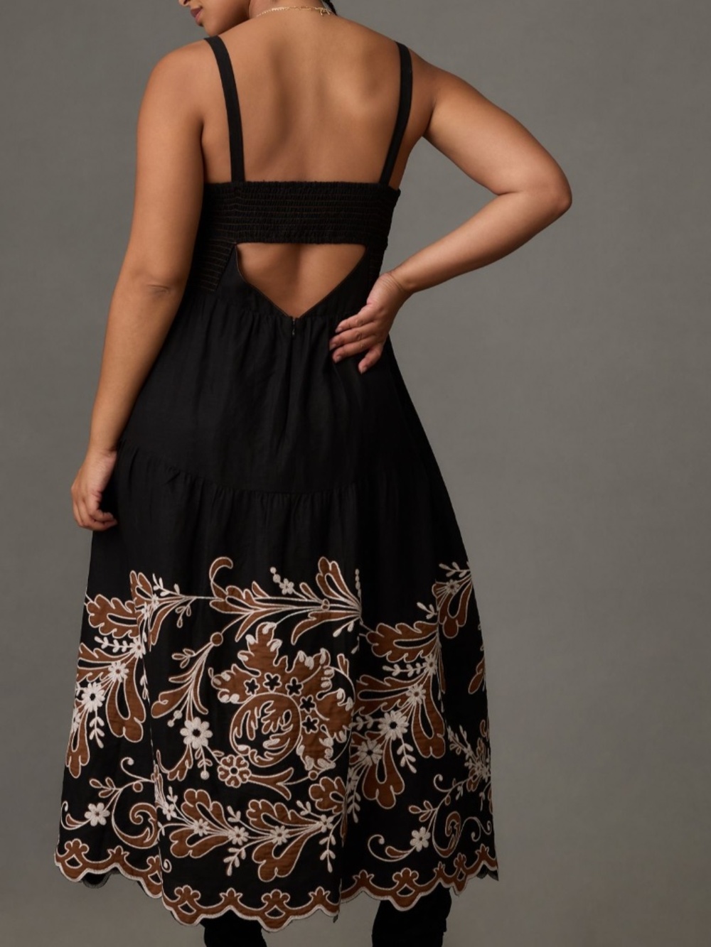 By Anthropologie Embroidered Corset Midi Dress | Black Appliqué | 2X - Picture 4 of 11